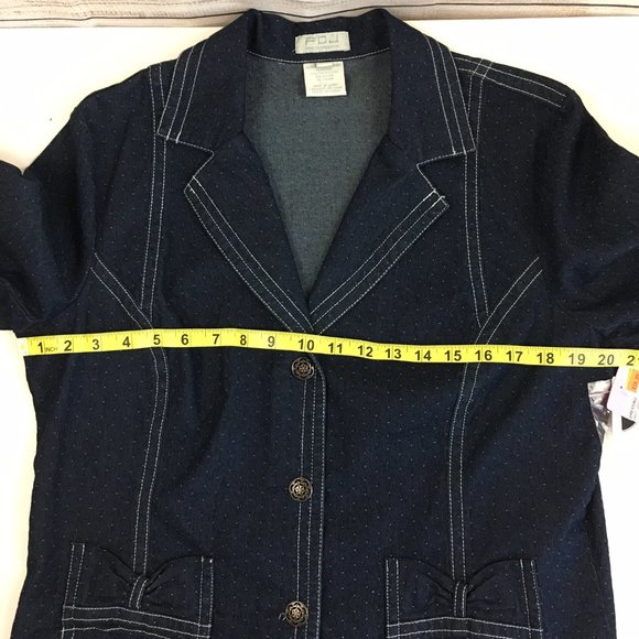 FDJ French Dressing Jean Jacket Blue with Polka Dot Slight Stretch Lightweight - Picture 12 of 14